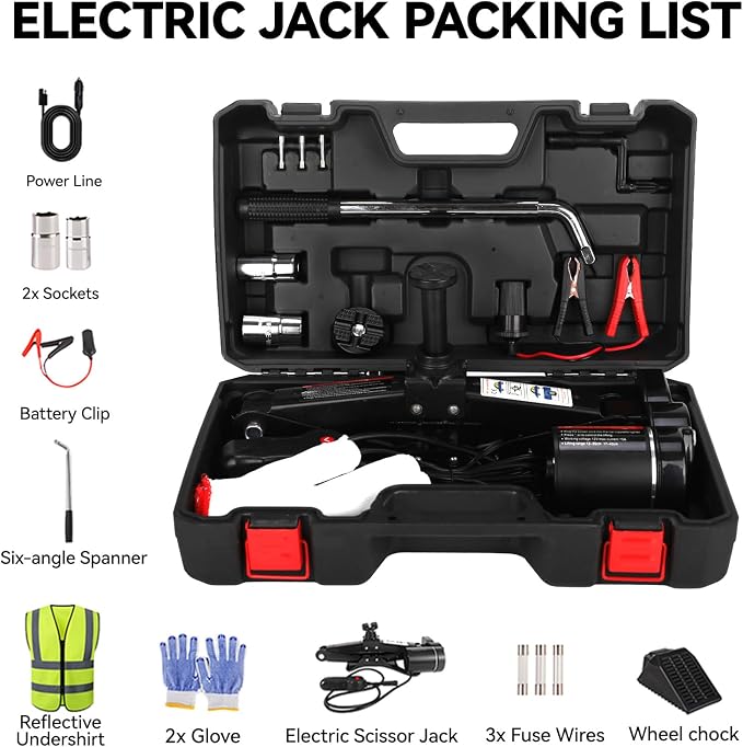 Premium 10 in 1 Electric Scissor Jack Enhanced Safety 3 Ton Car Jack Kit Automatic 12V Tire Repair Kit for Sedans SUV Tire Replacement