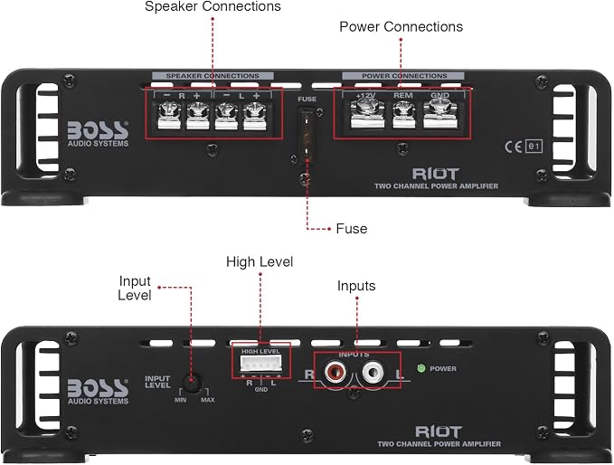 R1002 2 Channel Car Amplifier - 200 High Output, 2-8 Ohm Stable, Low/High Level Inputs, Full Range, Bridgeable, Bass for Subwoofer