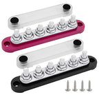 6 x M8 (5/16") Studs Power Distribution Block Bus Bar 12V, 5.9" HD 200A Marine BusBar Battery Distribution Block W/Cover for Car Boat Solar (Red & Black)