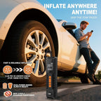 Tire Inflator Portable Air Compressor – Emergency Flat Tire Rescue & Pressure Maintenance Tool, Cordless Pump with 150PSI, LCD Screen, Auto Shut-Off – for Car, Motorcycle, Bicycle, Balls