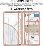 Car Registration and Insurance Holder, Vehicle Glove Box Car Organizer Men Women Wallet Accessories Case with Magnetic Shut for Cards, Essential Document, Driver License, Rose Gold