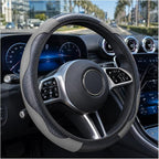 Car Steering Wheel Cover 15 inch, Microfiber PU Leather Elastic Steering Wheel Protector, Anti-Slip Breathable Car Interior Accessories for Most Cars (Grey)