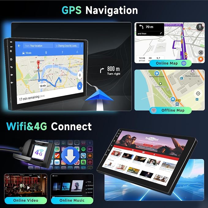 8 CORE 8G+128G Android Car Stereo for Honda Fit 2008-2013 with Wireless Carplay 10.1” Touchscreen Bluetooth 5.0 Car Radio with GPS Navigation, WiFi, Android Auto, DSP, AM/FM/RDS Radio, Backup Camera