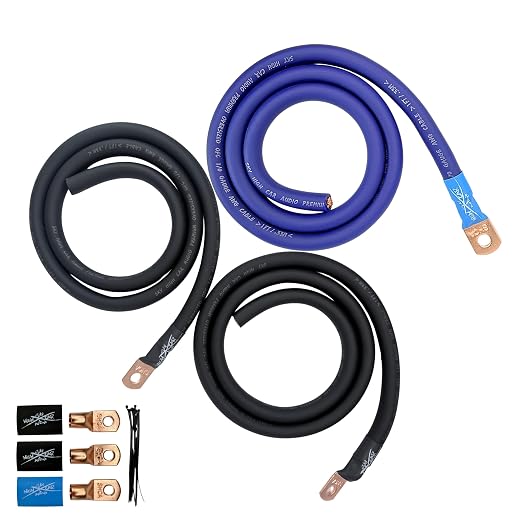 Sky High Car Audio 1/0 Gauge OFC Big 3 Upgrade Kit, Oxygen Free Copper Power Ground Wire Kit, Battery Cable & Alternator Wiring (Blue/Black)