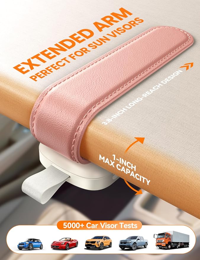 Sunglass Holder for Car Visor Clip [Real One-Handed Operation] [Soft Foam Protection] [Non-Slip] Sunglasses Organizer Pink Car Accessories Interior Gifts for Women Men Cute Eyeglasses Holder