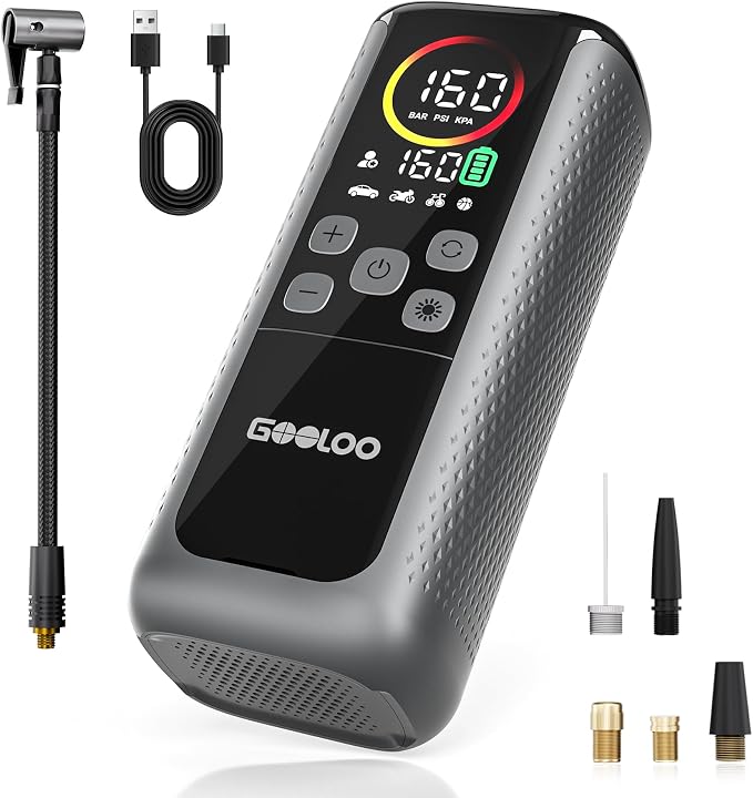 GT160 DUAL Tire Inflator Portable Air Compressor, 4X Faster Dual Cylinder & Upgraded Color LED Screen Portable Air Pump for Car Tires, Auto Shut-off Electric Bike Tire Pump with Pressure Gauge