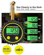 Digital Tire Pressure Gauge for Low Pressure Tires - 0-15 PSI ±0.5% Accuracy, Backlit LCD with 4 Units & Battery Indicator, 360° Swivel Head for Schrader Valve, Fit for ATVs, UTVs, Golf Carts