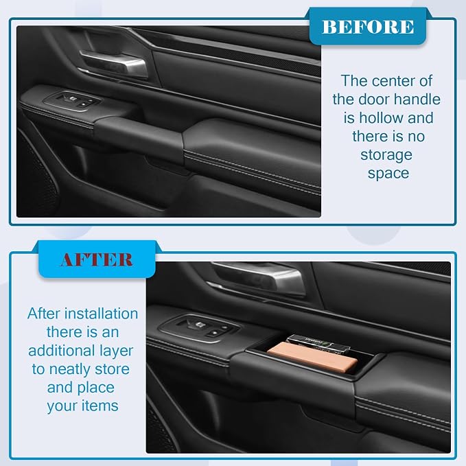 Door Side Storage Box Handle Container Compatible with Ram 1500 2019-2024 2025 2026 Accessories, ABS Inner Door Handle Organizer Phone Pocket Organizer Insert Tray Glove Pallet, 4PCS Set