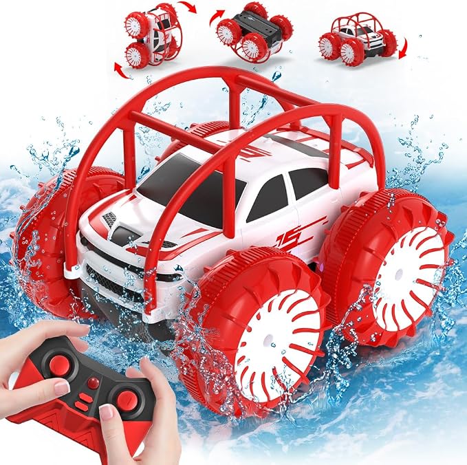 Amphibious Remote Control Car,Rechargeable RC Cars Toy 360° Flips Rotation Stunt Crawler 15KM/H 4WD All Terrain Outdoor Indoor Toy for Kids Boys Girls 3-12