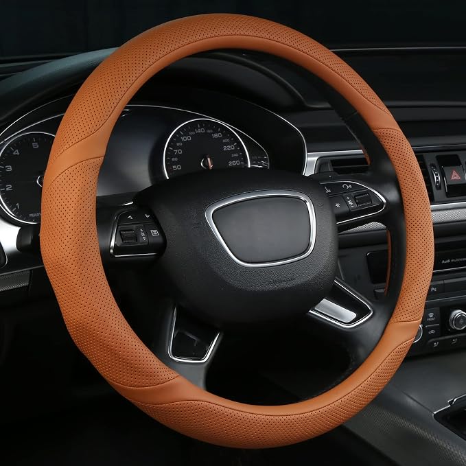 Cayenne Orange Leather Steering Wheel Cover Universal 15 inch