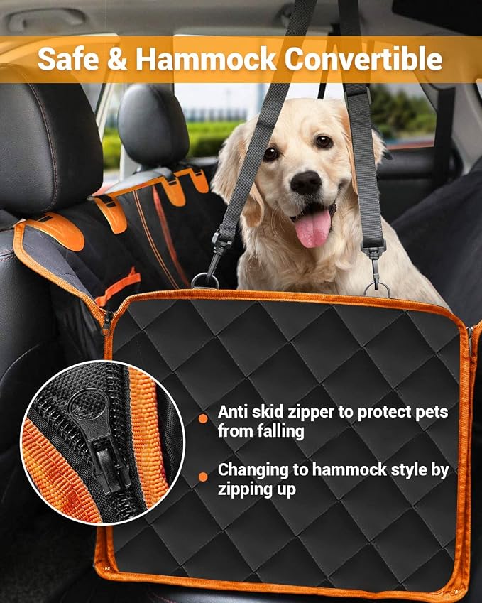Dog Car Seat Cover, Heavy Durable Dog Seat Cover for Back Seat, 100% Waterproof Scratch Proof Nonslip Dog Hammock for Car with Side Flap, Pet Back Seat Covers Large 60" W x 64" L