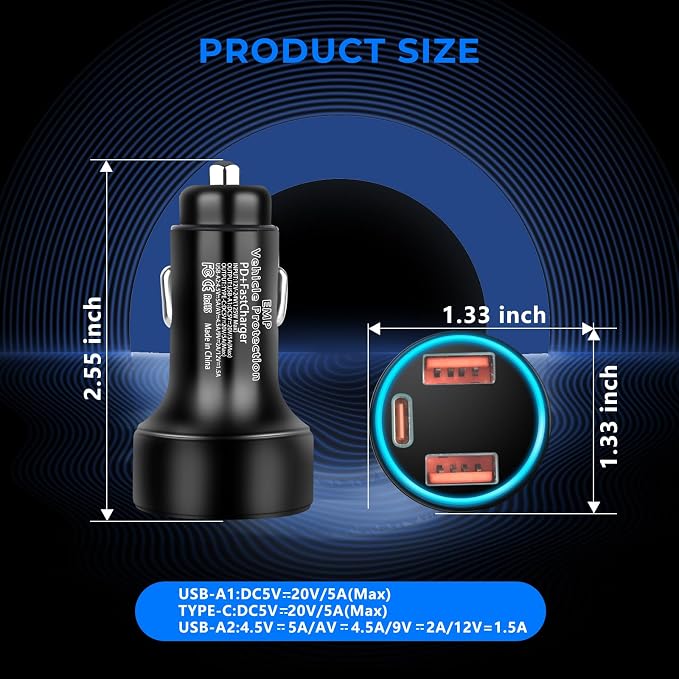 EMP Vehicle Protection, Equipped with Additional USB Sockets, Suitable for 12-Volt DC in Cars and Trucks, Providing Protection Against Solar Flares & Power Surges