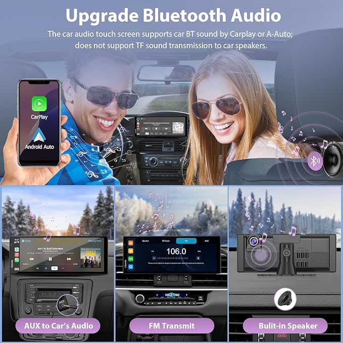 Carpuride W904 Wireless Carplay & Android Auto with Dash Cam | 10.26" HD IPS Touch Car Play Screen for Car, 4K Front & 1080P Rear Camera, Loop Recording, Bluetooth Audio, Mirror Link, GPS
