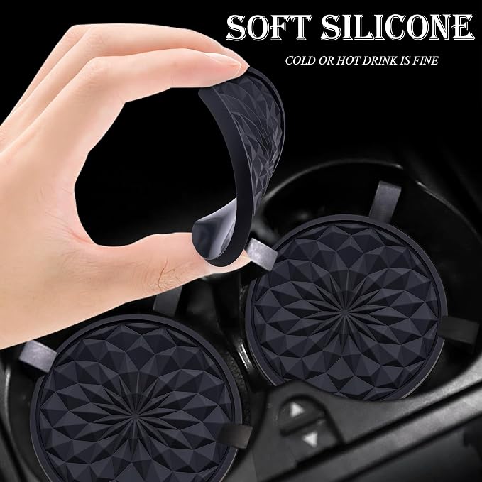 4 Pack Silicone Car Cup Holder Coaster – 2.75 Inch Non-Slip Drink Mat, Universal Fit for Most Vehicles – Cute & Functional Auto Accessories (Black)