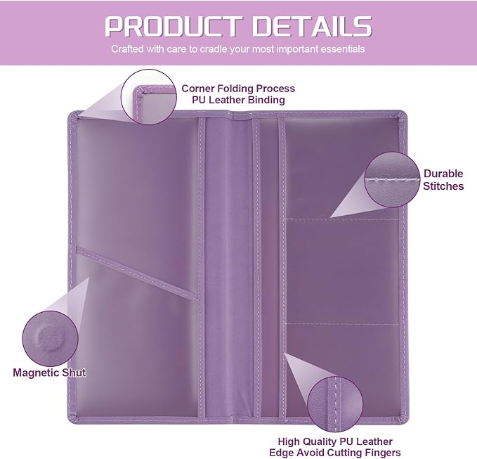 2Pack Car Registration and Insurance Holder,Car Document Holder for Cards License with Magnetic Shut,Vehicle Glove Box Car Organizer for Documents, Cards, License(Purple)