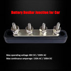 4 x #10 (M5) Studs Bus Bar, 4.2" Ground Distribution Block Brass Battery BusBar Junction with Cover for Auto Boat Amplifier and More (Black)
