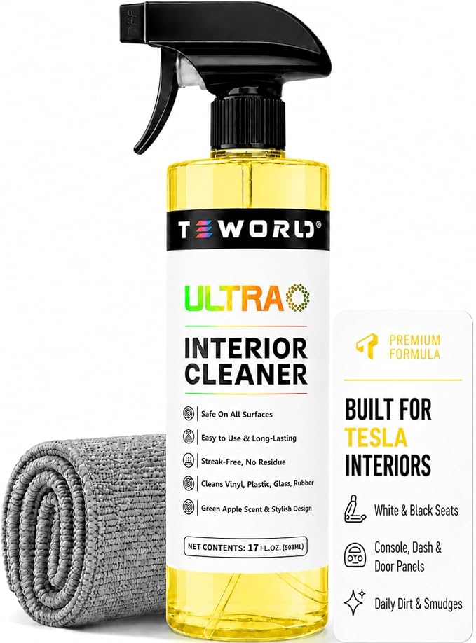 Tesla Seat Cleaner & Stain Remover, Tesla Interior Cleaner for White & Black Vegan Leather | Tesla Model Y Juniper Accessories 2026 & Tesla Model 3 Accessories, S/X/Cybertruck (Apple Y)