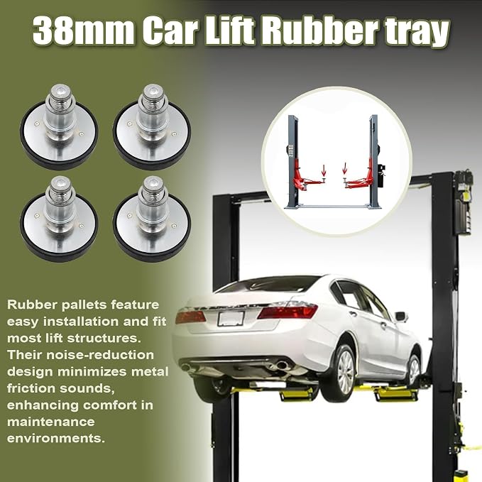 4-Pack 38mm Car Lift Rubber Pads Screw Up Heightening Feet for 2 Post Lift Round Tray Adapter Pad 38mm Shaft Diameter Universal Fit Heavy Duty Rubber