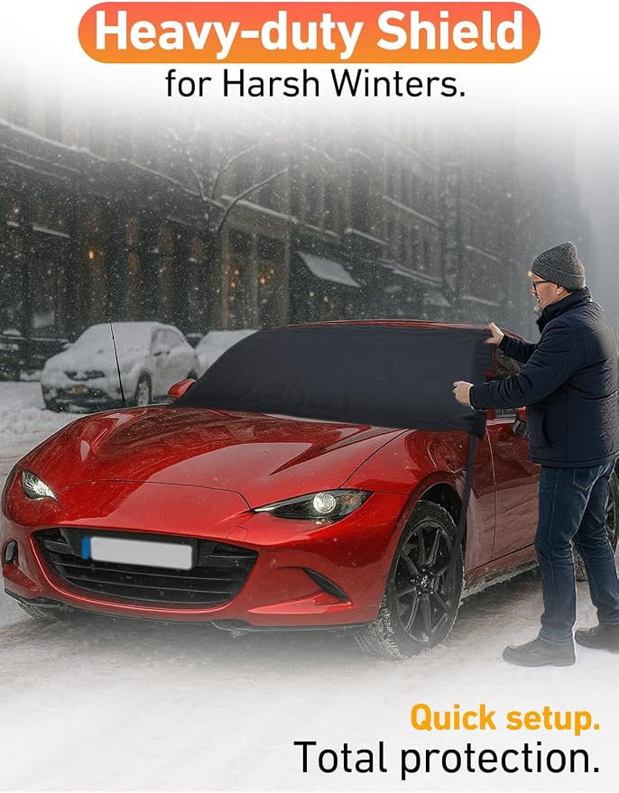 Car Snow Cover Compatible for Mazda MX-5 | Windshield Cover for Ice and Snow with S-Hook Straps | Heavy-Duty 600D Oxford Winter Car Cover, Waterproof & Anti-Slip