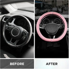 Leopard Steering Wheel Cover for Women, Cute Anti-Slip Microfiber Leather, Fits D Shape Flat Bottom Steering Wheel 14.5-15 Inch - Pink and Pink Leapoard