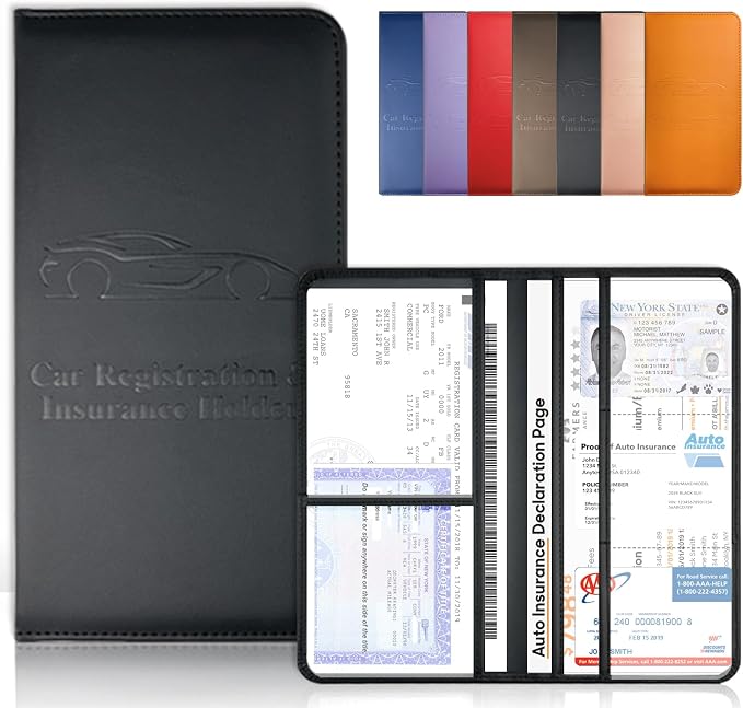 Black Car Registration and Insurance Holder with Magnetic Closure for Glove Box Organizers Car Document Holder Car Document Organizer Car Glove Box Organizer