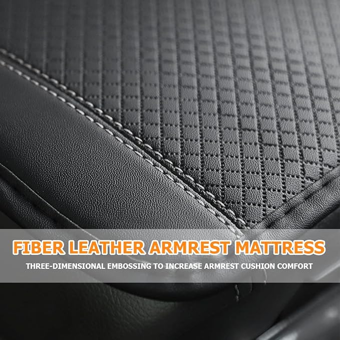 Car Armrest Storage Box Mat, Fiber Leather Car Center Console Cover, Car Armrest Seat Box Cover Accessories Interior Protection for Most Vehicle, SUV, Truck, Car (Black/Gray)