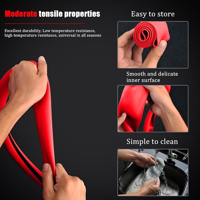 JDDRY Silicone Steering Wheel Protector,Universal Fit Auto Steering Wheel Cover(Red,1PC)
