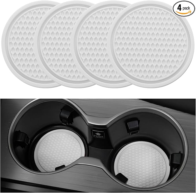 Car Cup Coaster, 4PCS Universal Non-Slip Cup Holders Embedded in Ornaments Coaster, Car Interior Accessories, White