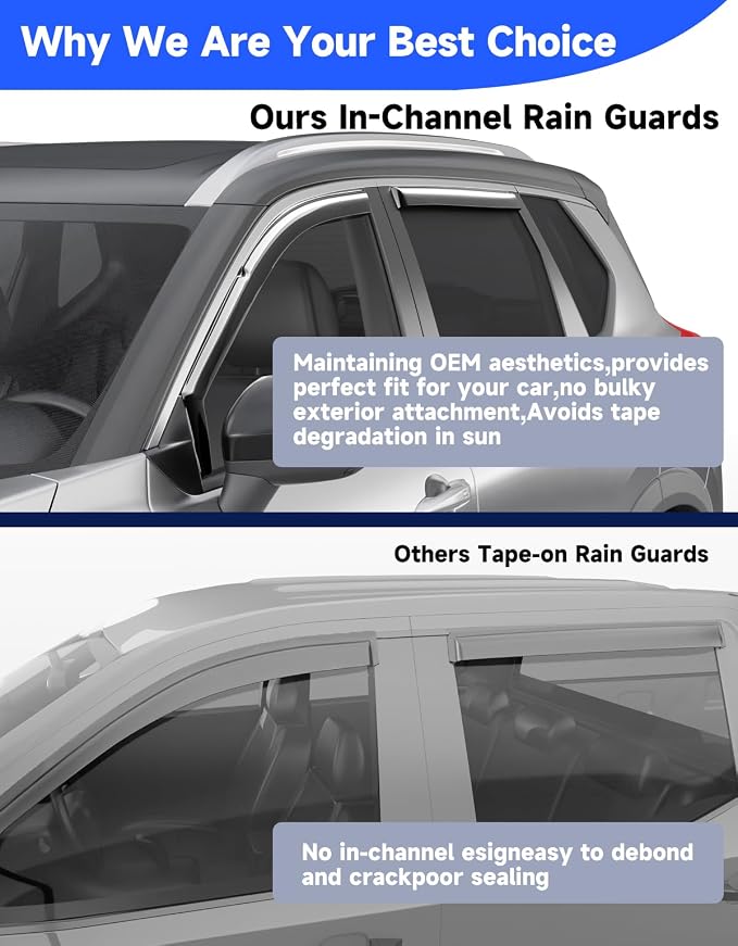 in-Channel Rain Guards Fit for Nissan Rogue 2021 2022 2023 2024 2025 Window Rain Guards Visors Vent Visors Window Deflector Vent Shades Car Accessories -4 pcs