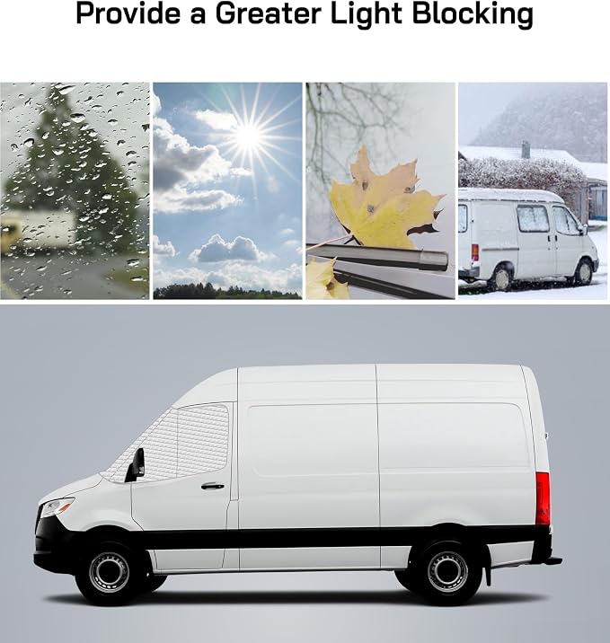 Windshield Cover for Mercedes Sprinter Van 2007-2026, Class C Windshield Snow Cover, Front Window Sunshade for UV Protection & Privacy Shield, White with Mirror Cutouts