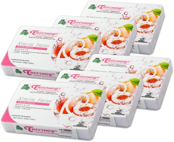TreeFrog Xtreme Fresh Under-The-Car Natural Air Freshener, White Peach Scented, Pack of 6