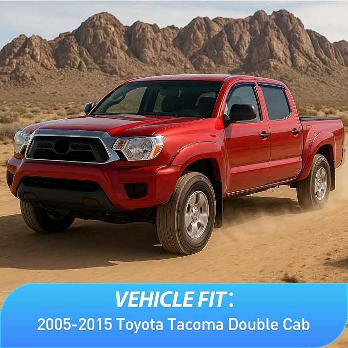 Window Rain Guards for Toyota Tacoma Double Cab 2005-2015 2010 2011 2012 2013 2014 2015, Out-Channel Window Visors Vent Wind Deflectors-4PCS