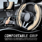 2pcs Car Steering Wheel Cover,Anti-Skid Carbon Fiber Steering Wheel Protector for Men Women,Multiple Color Options,Universal for Most Car Interiors Accessories (Beige)