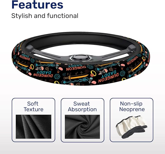 Dungeon Daddy Steering Wheel Cover, Non Slip Polyester Car Wheel Protector for Car SUV Truck, Universal 15 Inch