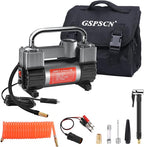 12V Heavy Duty Tire Inflator Metal Portable Air Compressor Pump | 6X Faster Inflation Double Cylinders 150PSI Air Pump with Adapter for Car, RV,Pickup Truck, SUV, Van,Camper, Air Bed,Ball