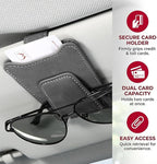 Sunglass Holder for Car Visor, Magnetic Leather Vehicle Eyeglass Hanger Holder, Automotive Interior Sun Visor Glasses Ticket Card Organizer Clip, Universal for SUV RV Lorry (Gray)
