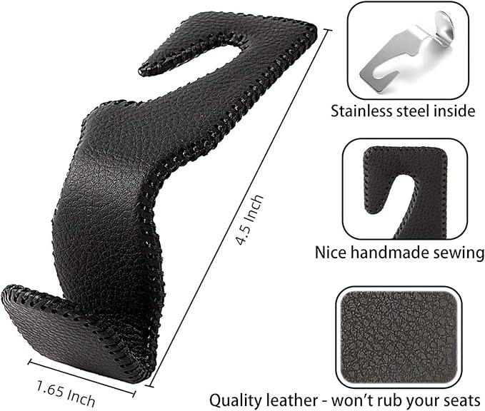 Headrest Hooks for Purses and Bags, Car Back Seat Headrest Hanger Vehicle Beige Leather Storage Hook, Pack of 4
