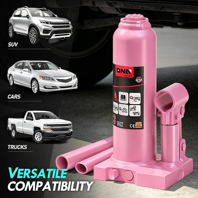 3 tons / 6000 lbs Lifting Automotive Welded Hydraulic Bottle Jack for Car SUV Pickup Truck, Auto Repair, with Manual Handle & Carrying Storage Case, Pink