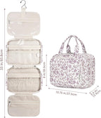 Hanging Floral Toiletry Bag for Women Travel Makeup Bag Organizer Toiletries Bag for Travel Size Essentials Accessories Cosmetics (Dusty Pink Flower (Medium))