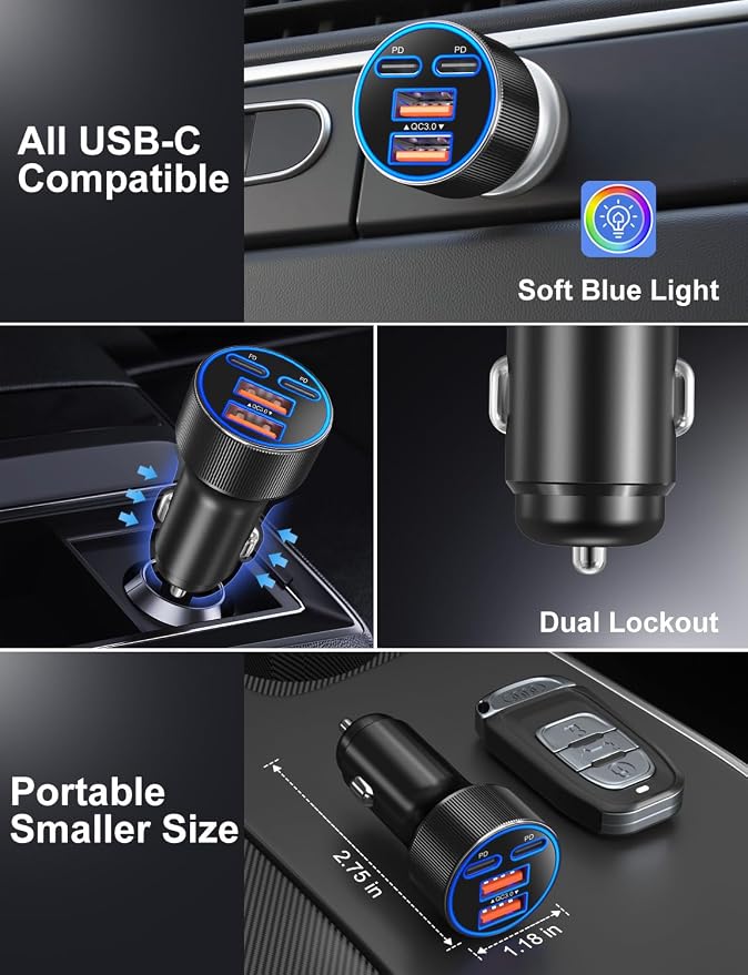 USB C Car Charger, 3 Pack 90W 4-Port Dual 45W Super Fast Car Phone Charger PD/QC 3.0 Fast Charging 12V Cigarette Lighter Adapter Plug for iPhone 17 16e 15 14 Pro Max, Galaxy S26 S25, Android