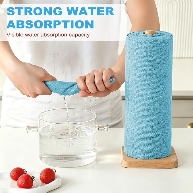 55 Pack Microfiber Cleaning Cloth Roll, Tear Away Reusable Paper Towels, 11" X 9", Ultra Absorbent & Lint Free Microfiber Cloth for Cleaning Cars, Kitchen, Window, Home and Shop, Blue