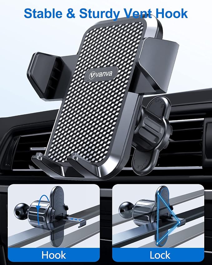 vanva Universal Air Vent Car Mount, [ Big Phones & Thick Case Friendly ] Cell Phone Holder for Car Hands Free Clamp Cradle Vehicle fit for All Apple Smasung Galaxy