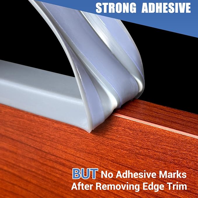 Slimline Cabinet Door Edge Protector, 3/4" Self Adhesive Peel and Stick Rubber Edge Guards, Flexible U Shaped Strips for Kitchen & Garbage Drawer Fronts, Edge Trims for Desks and Shelfves, Grey, 10Ft