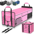 Bold Color Block Trunk Organizer | 95L, 35"x13.8"x11.8" | Dedicated Shoe Storage & 26L Ice Pack | Foldable for SUV/Car/Jeep | Stylish Gift & Car Accessories for Men & Women - Pink-X212