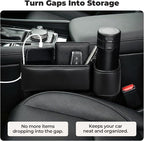 Universal Fit Car Seat Gap Filler Organizer | Extra Storage Organizer with Cup Holder | Easy Access | Premium Leather | Black | 2 Pack