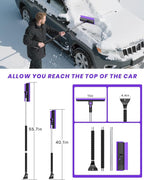 2025 Extra Long 55.7" Ice Scrapers for Car Windshield Multi-Functional Detachable Car Ice Scraper with Foam Grip and 270° Pivoting Brush Head Snow Brush for SUV Truck Auto(Purple)