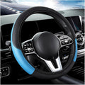 Car Steering Wheel Cover, 15 Inch Carbon Fiber Leather Stitching Color Steering Wheel Protector, Anti-Slip Elastic Breathable Steering Wheel Cover Stylish Decor for Most Cars (Black&Blue, AD)