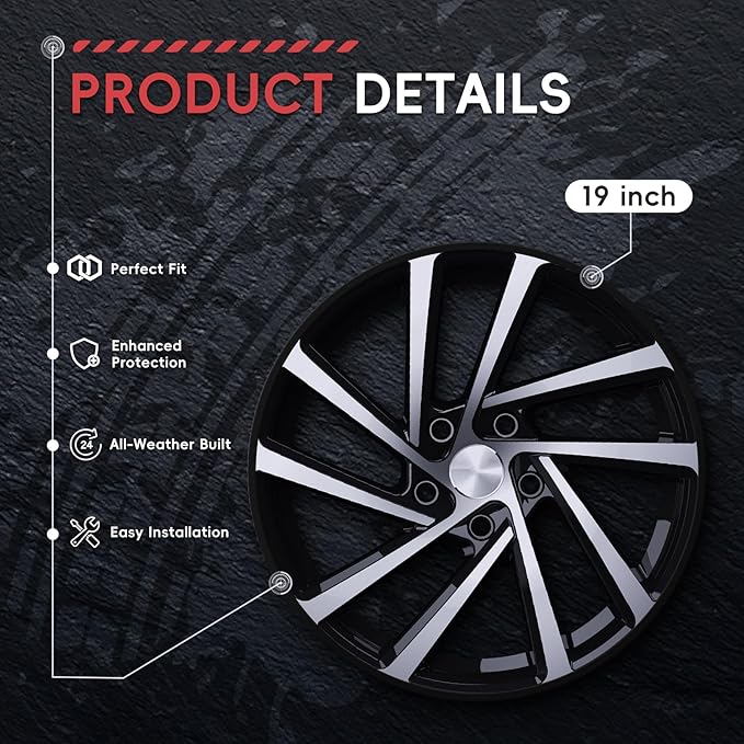 Black 19" Rim Protector, Aluminium Alloy Wheel Protection Ring, Wheel Rim Protector Strips for Curb Rash Prevention, Universal Wheel Accessories for Cars, Trucks, SUVs & Tesla All Models, 4PCS