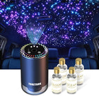 Smart Car Air Freshener with Star Light & 200ml Diffusers Oil Refills, Auto On/Off Aroma Diffuser, 3 Adjustable Mist Modes Aromatizante para Carro - Starlight Headliner Kit（Cologne*2+Ocean*2）
