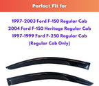 KPY Rain Guards Fit for 1997-2003 Ford F150 Regular Cab & 2004 F150 Heritage Regular Cab, Out-Channel Window Visors Vent Wind Deflectors 2PC, 1997-1999 Ford F250 Regular Cab Light Duty (Single Cab)